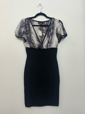 Bebe Y2K Silk Bodycon Dress Snake Print Size M